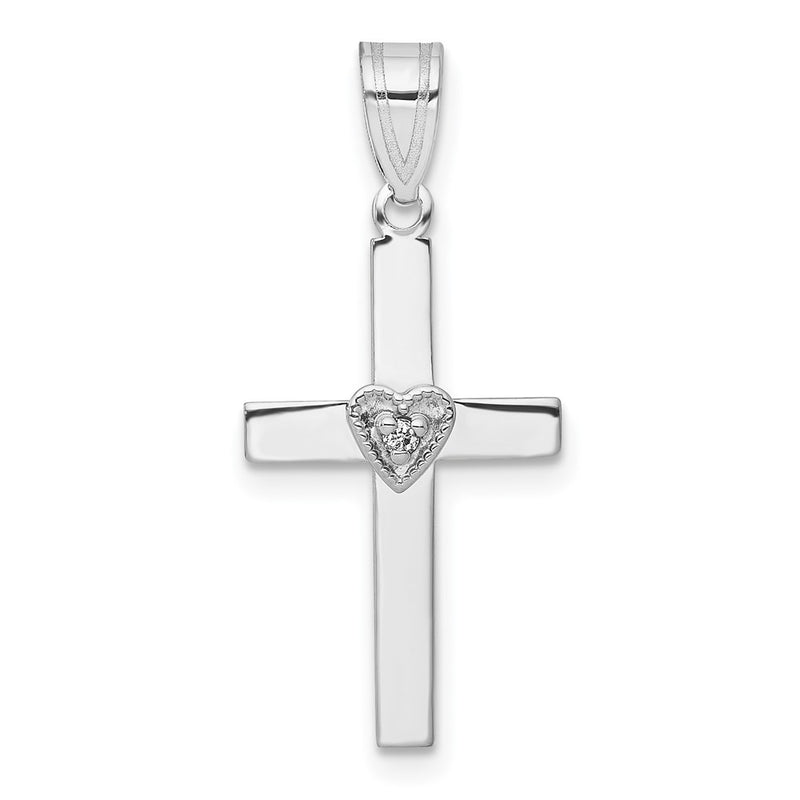 14K White Gold .01Ct Diamond Heart Cross Pendant