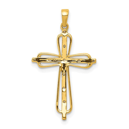 10K Yellow W/Rhodium 10K & Rhodium .03Ct. Diamond Cross Pendant