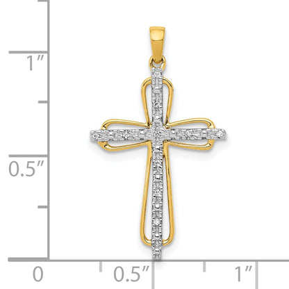 10K Yellow W/Rhodium 10K & Rhodium .03Ct. Diamond Cross Pendant