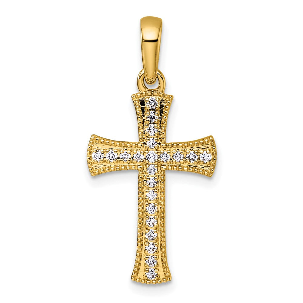 14K Yellow Gold 1/4 Diamond Cross Pendant