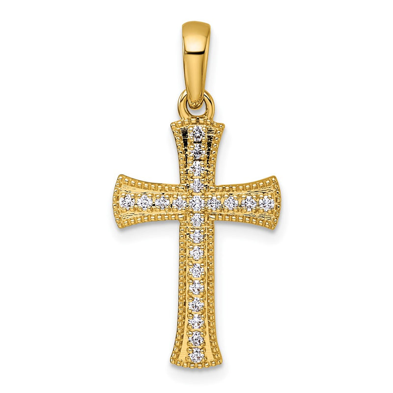 14K Yellow Gold 1/4 Diamond Cross Pendant