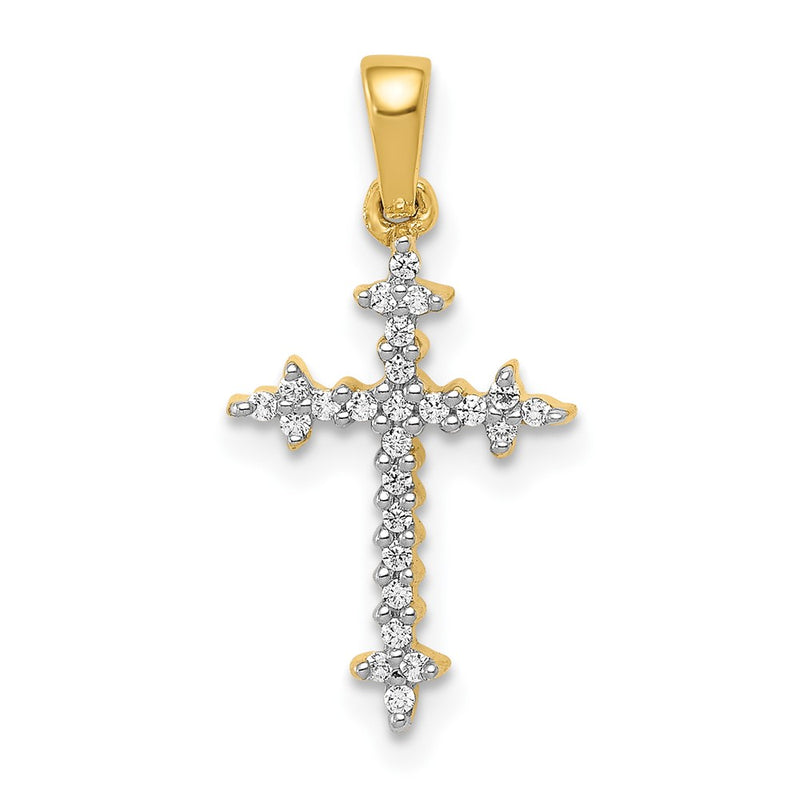 10K Yellow Gold 10K 1/10Ct. Diamond Fleur De Lis Cross Pendant