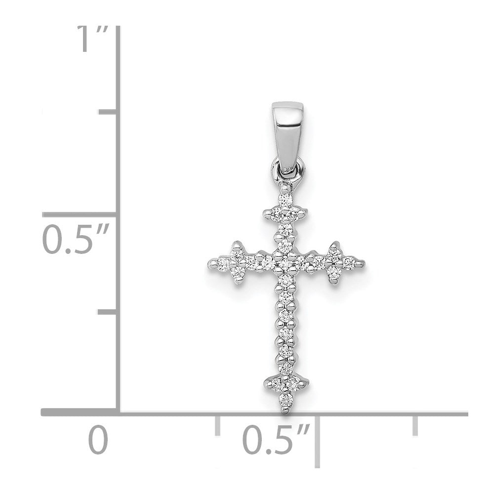 14K White Gold 1/10Ct. Diamond Fleur E Lis Cross Pendant