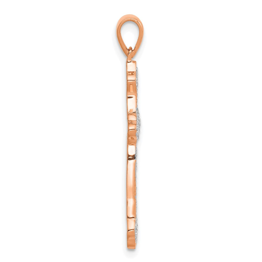 14k Rose Gold & Rhodium Real Diamond Cross Pendant