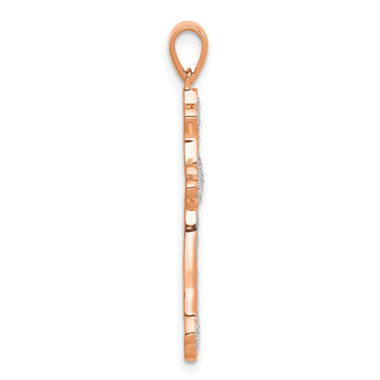 14k Rose Gold & Rhodium Real Diamond Cross Pendant