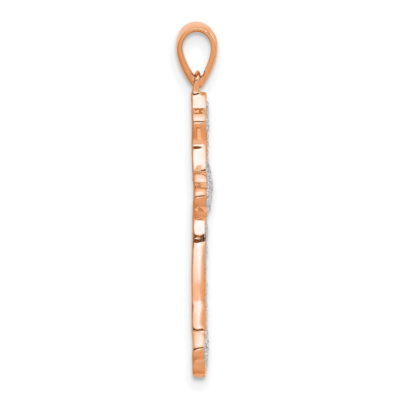 14k Rose Gold & Rhodium Real Diamond Cross Pendant