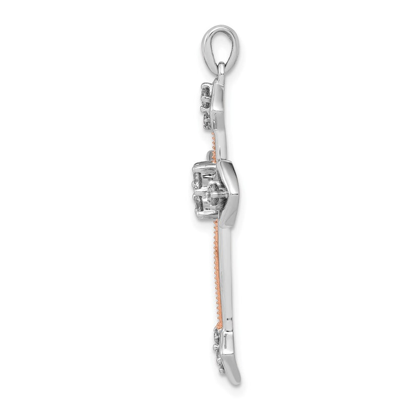 14k Two-tone Two Tone Rose and White Gold 3/8 Ct. Lab Grown Diamond VS/SI+ G+ Cross Pendant