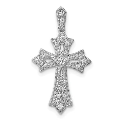 10K White Gold 10K 1/6Ct. Diamond Fleur De Lis Cross Pendant