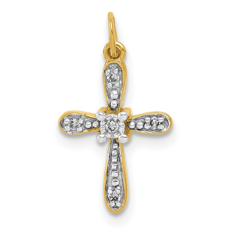 10K Yellow W/Rhodium 10K And Rhodium .03Ct. Diamond Cross Charm