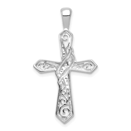 14k White Gold 1/20ct. Real Diamond Cross Pendant