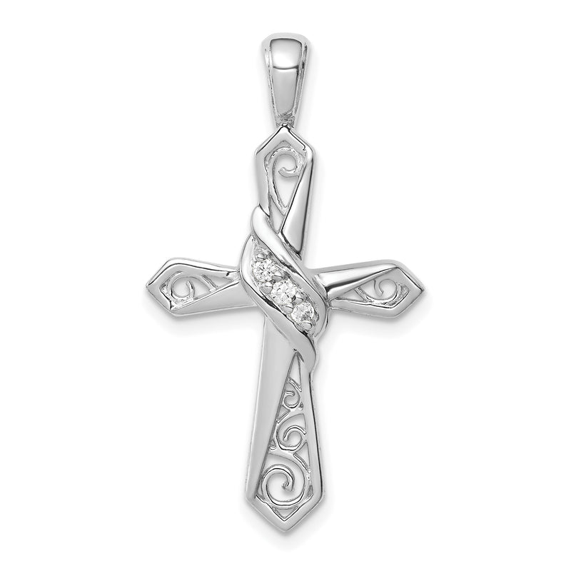 14k White Gold 1/20ct. Real Diamond Cross Pendant