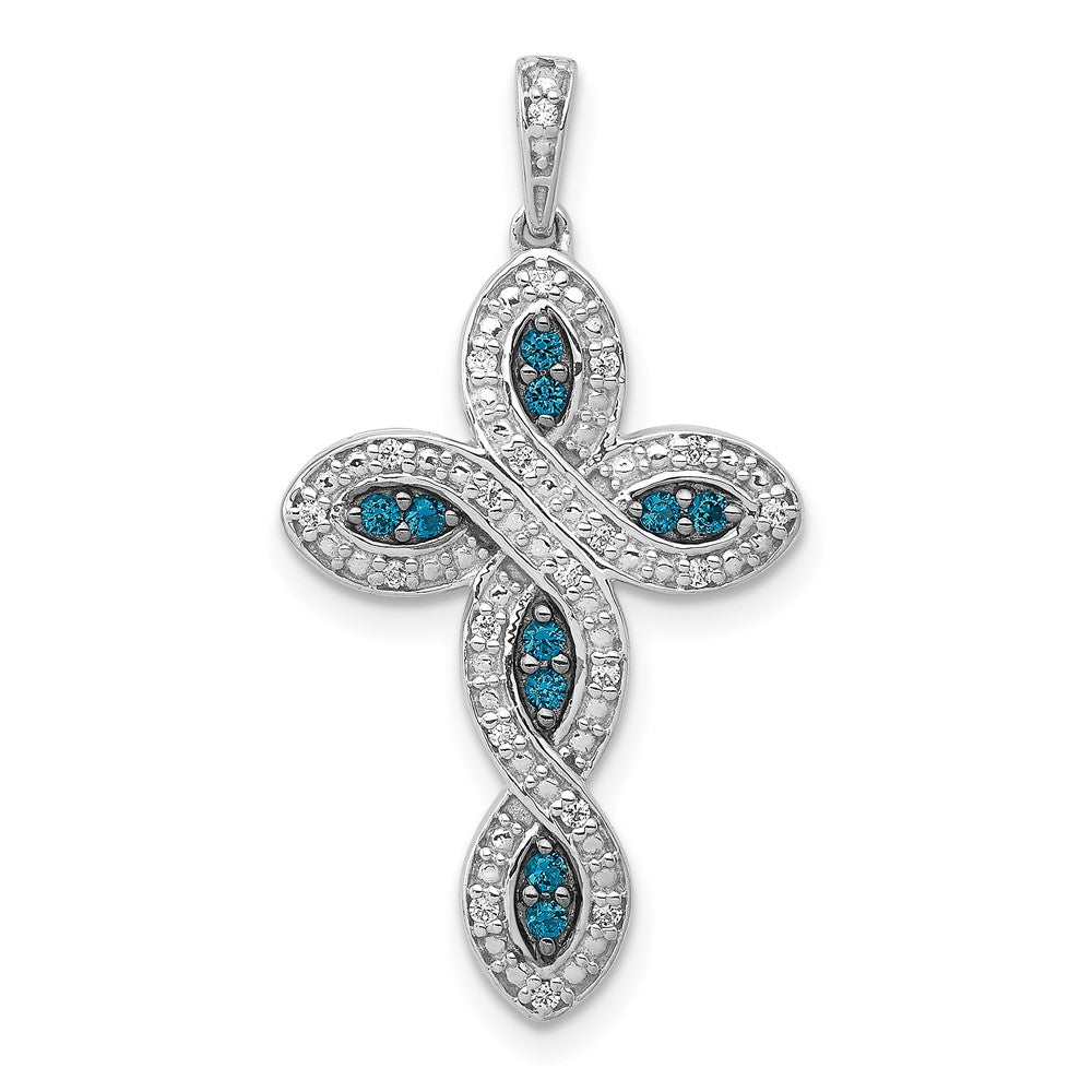 14k White Gold 14k White Gold White and Blue Diamond Cross Pendant