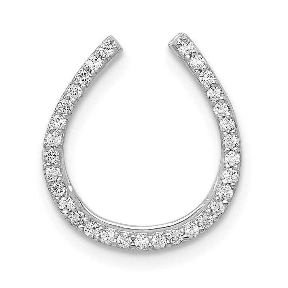 14k White Gold 1/6ct. Real Diamond Horseshoe Chain Slide