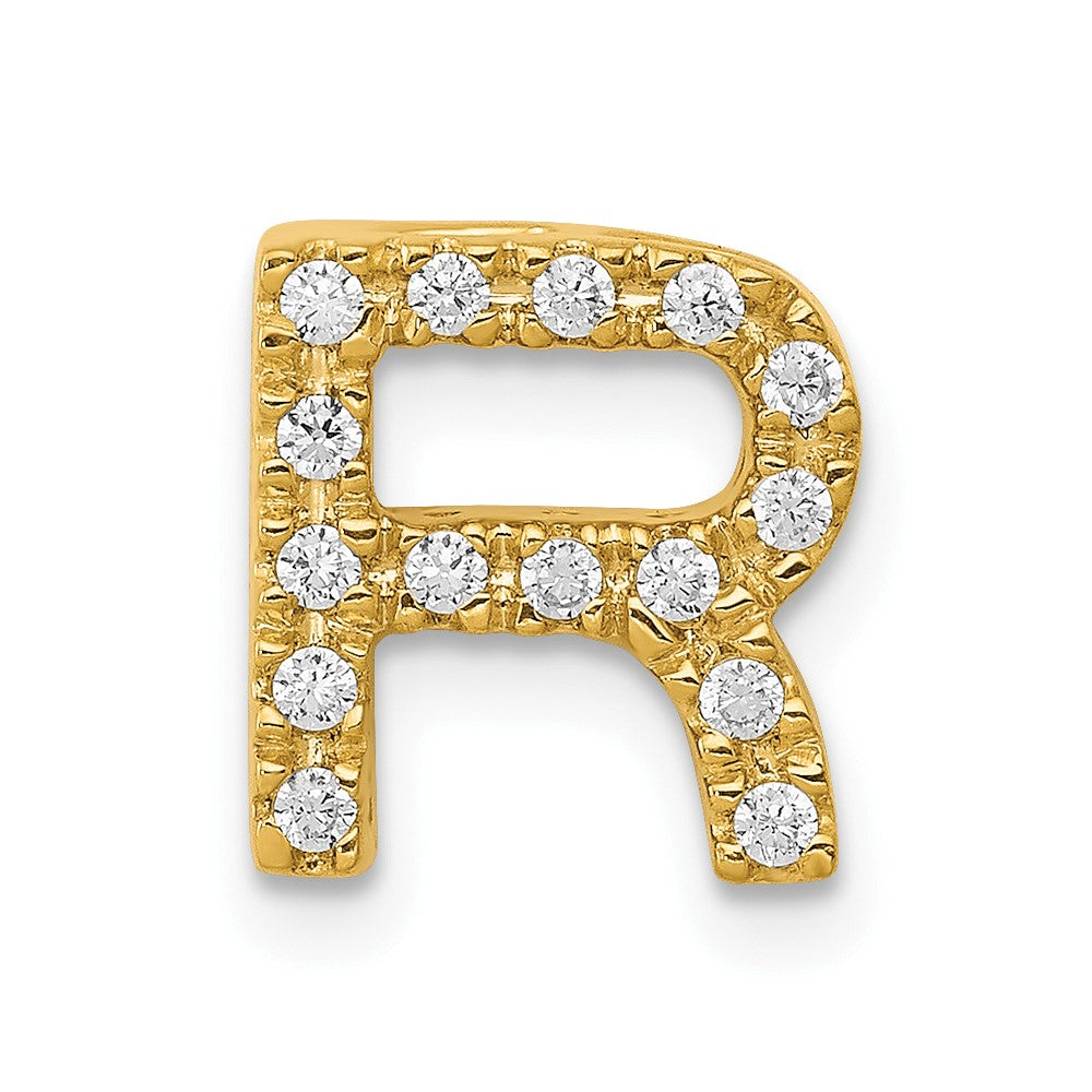 10K Yellow Gold 10K Diamond Letter R Initial Charm