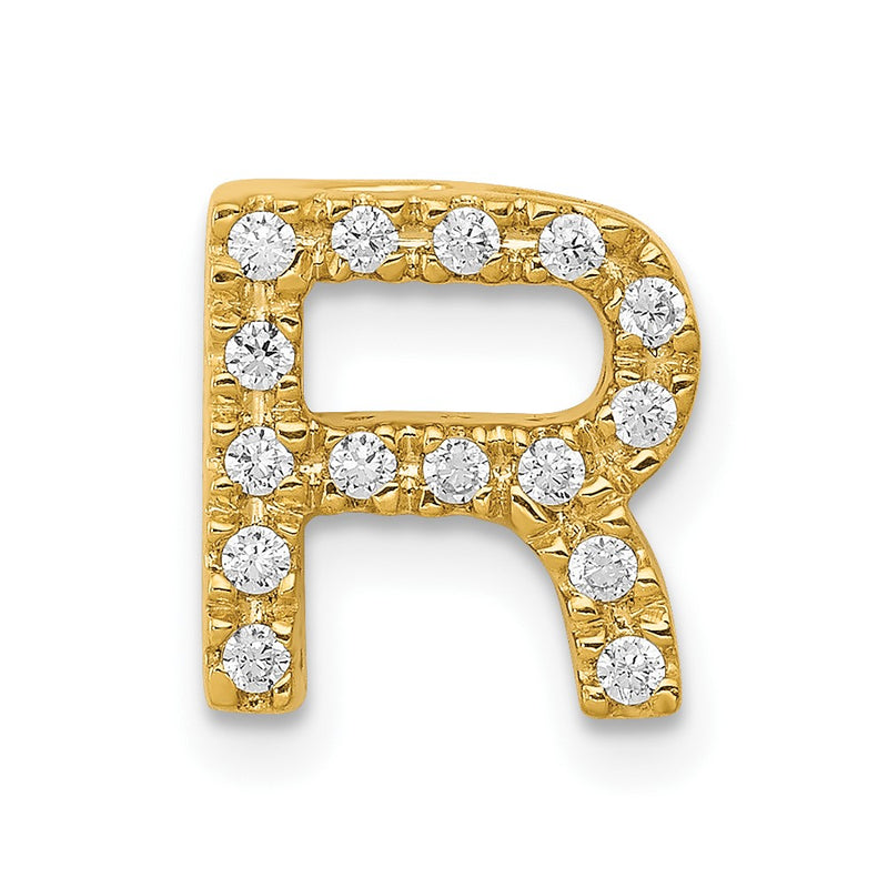 10K Yellow Gold 10K Diamond Letter R Initial Charm