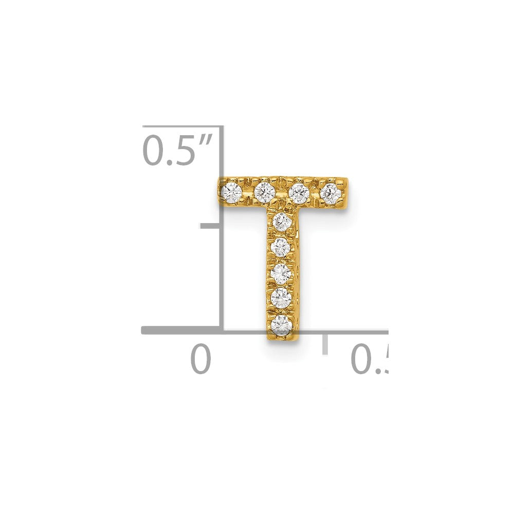 10K Yellow Gold 10K Diamond Letter T Initial Charm