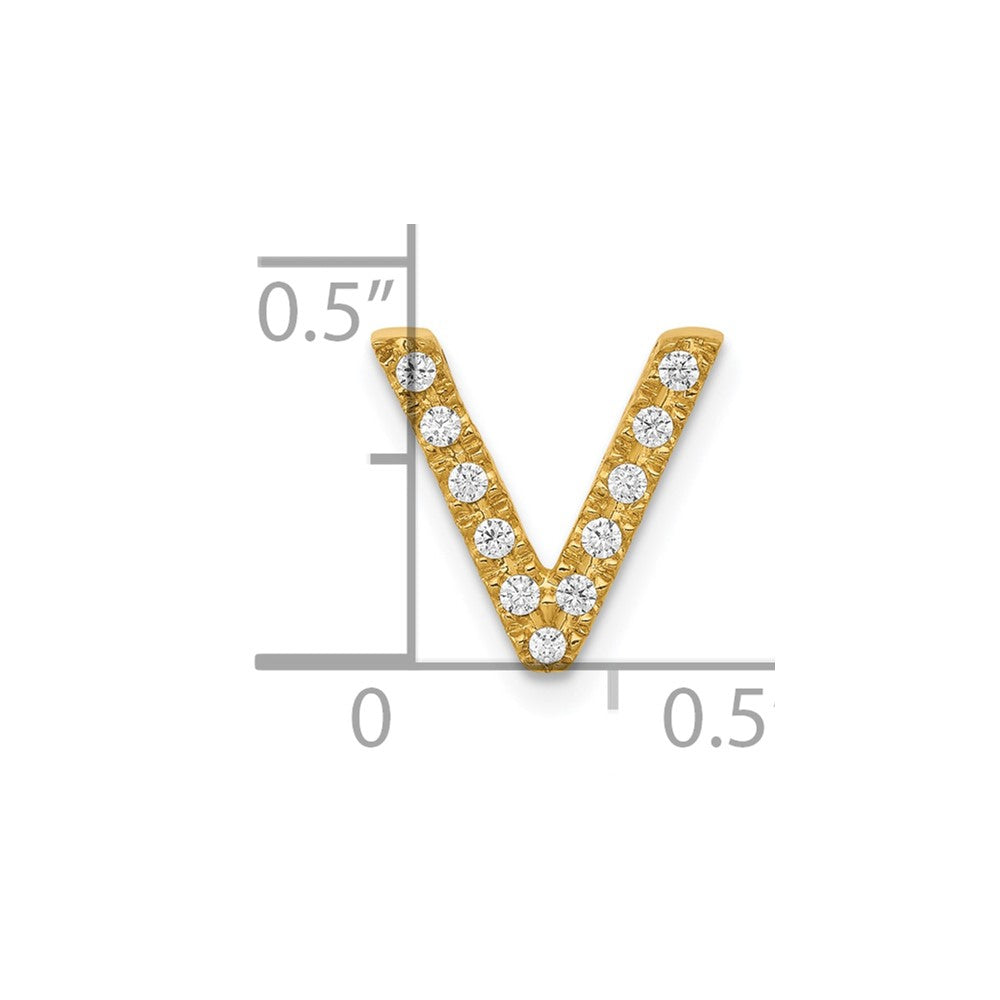 10K Yellow Gold 10K Diamond Letter V Initial Charm