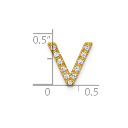 10K Yellow Gold 10K Diamond Letter V Initial Charm