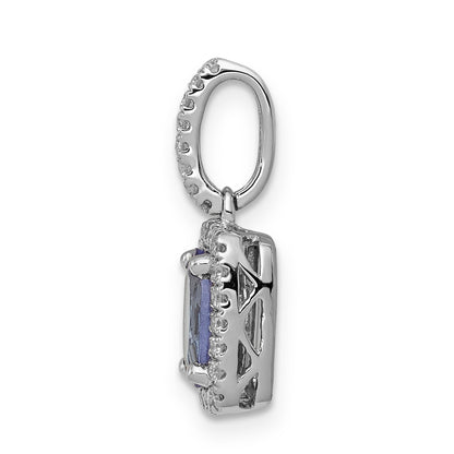 14k White Gold 14k White Gold Oval .94 Tanzanite and Diamond Rectangle Pendant