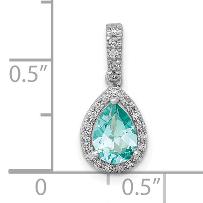 Pure Serenity 14k White Gold 1/8 Ct. Lab Grown Diamond VS/SI+ G+ and Lab Created Paraiba Pear Pendant