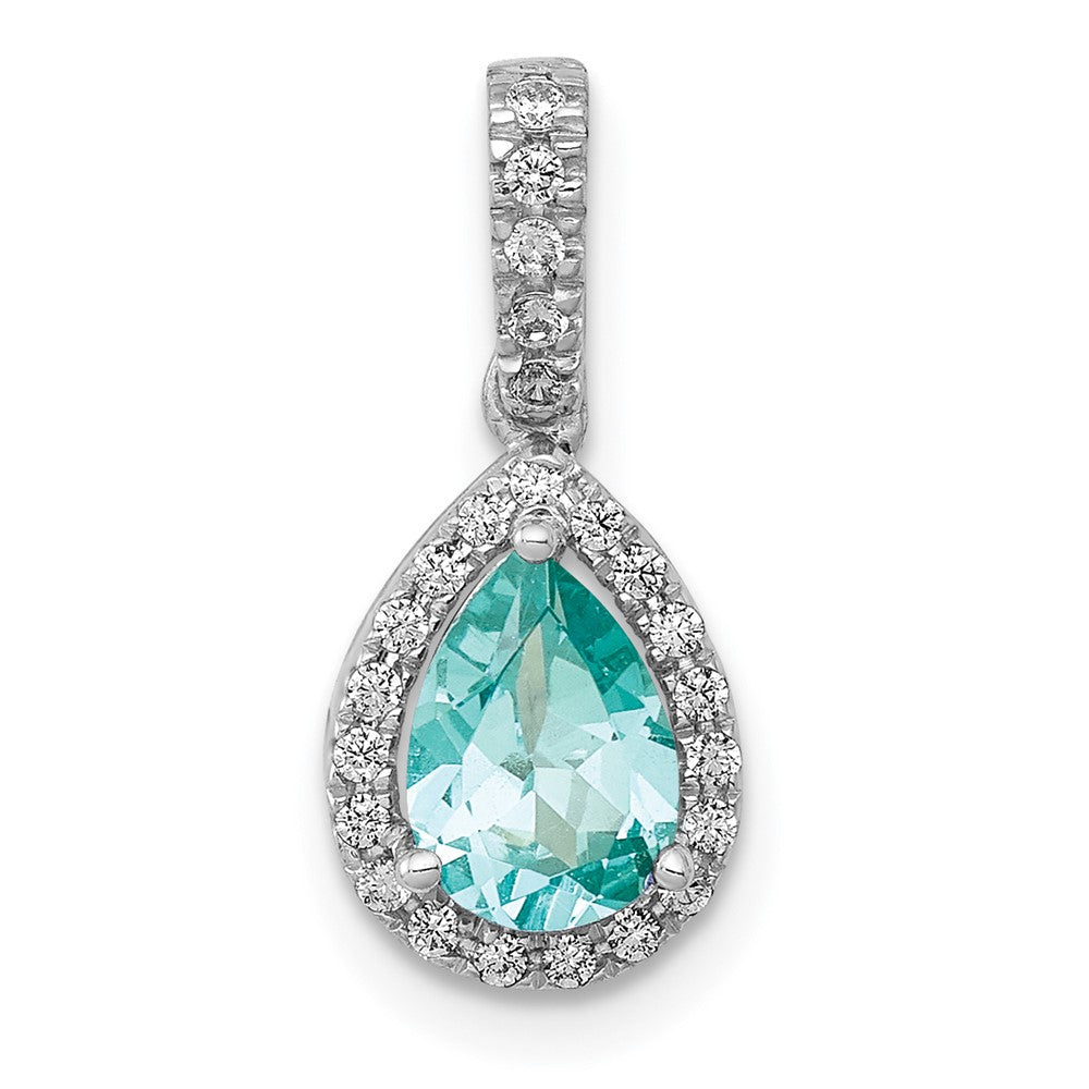 Pure Serenity 14k White Gold 1/8 Ct. Lab Grown Diamond VS/SI+ G+ and Lab Created Paraiba Pear Pendant