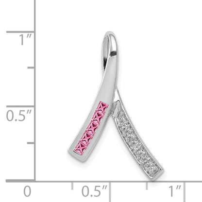 14k White Gold Real Diamond and Pink Sapphire Necklace