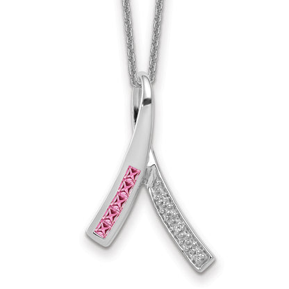 14k White Gold Real Diamond and Pink Sapphire Necklace