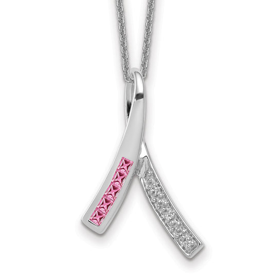 14k White Gold Real Diamond and Pink Sapphire Necklace