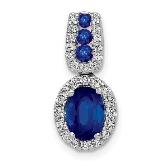 14k White Gold 1/5 Ct. Lab Grown Diamond VS/SI+ G+ and Lab Created Blue Sapphire Oval Halo Pendant