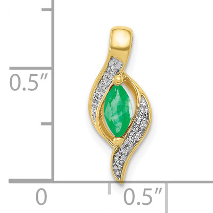 10K Yellow Gold Diamond And Marquise Emerald Pendant