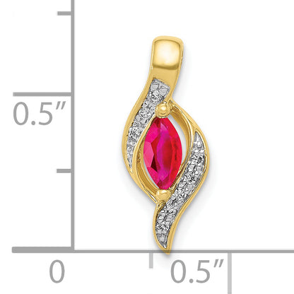10K Yellow Gold Diamond And Marquise .25 Ruby Pendant