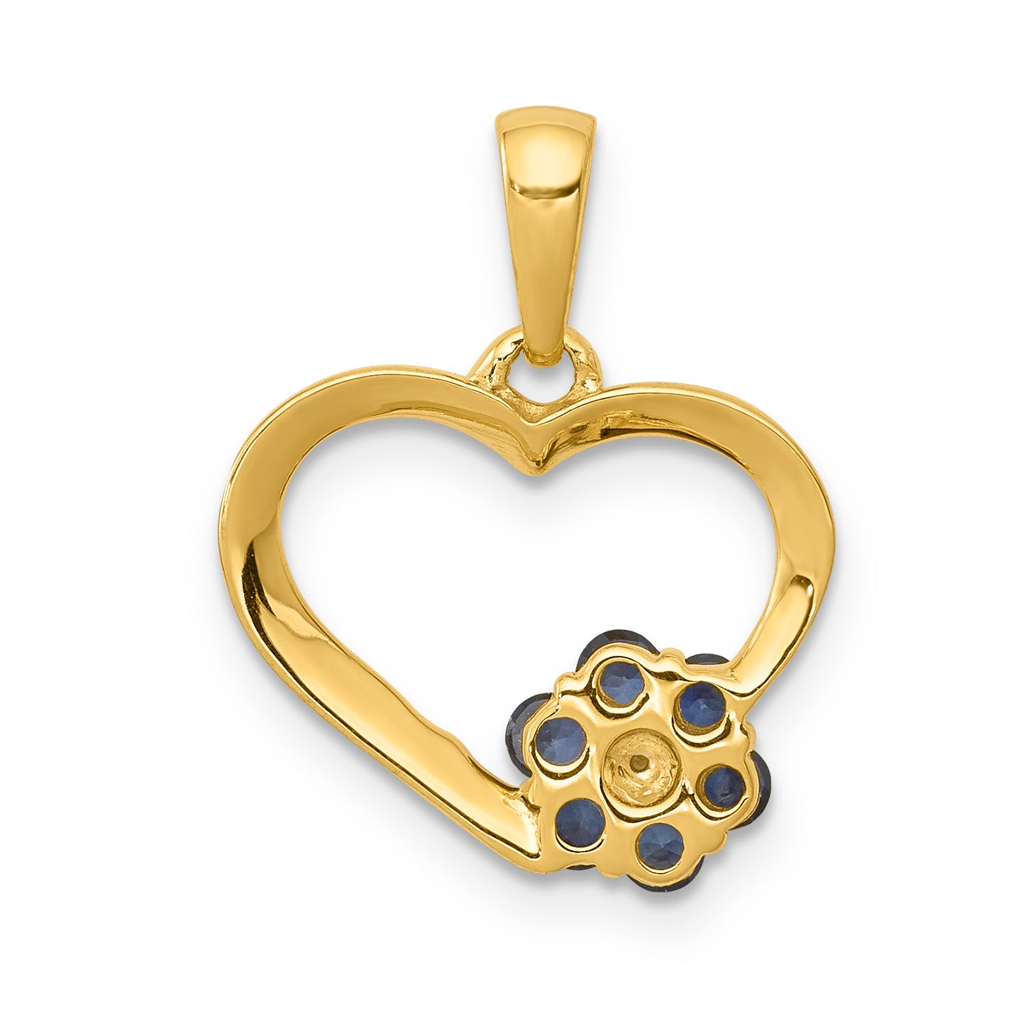 10K Yellow Gold Diamond And Sapphire Heart W/ Flower Pendant