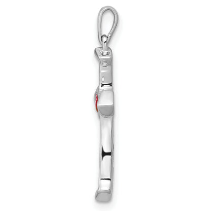 10K White Gold 10K Ruby And Diamond Heart Cross Pendant