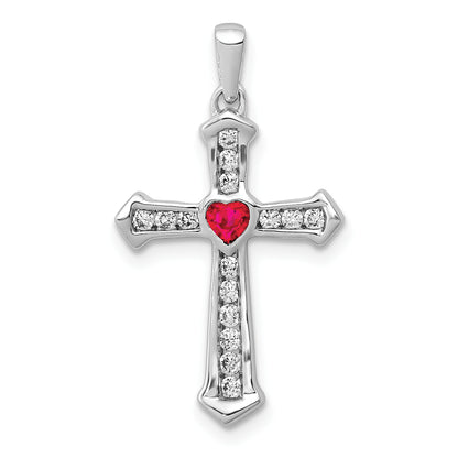 10K White Gold 10K Ruby And Diamond Heart Cross Pendant
