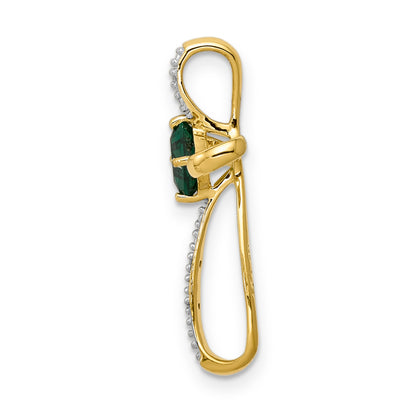 10K Yellow W/Rhodium Lab Created Emerald And Diamond Cross Pendant