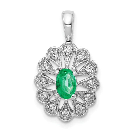 14k White Gold 1/6 Ct. Lab Grown Diamond VS/SI+ G+ and Lab Created Emerald Pendant