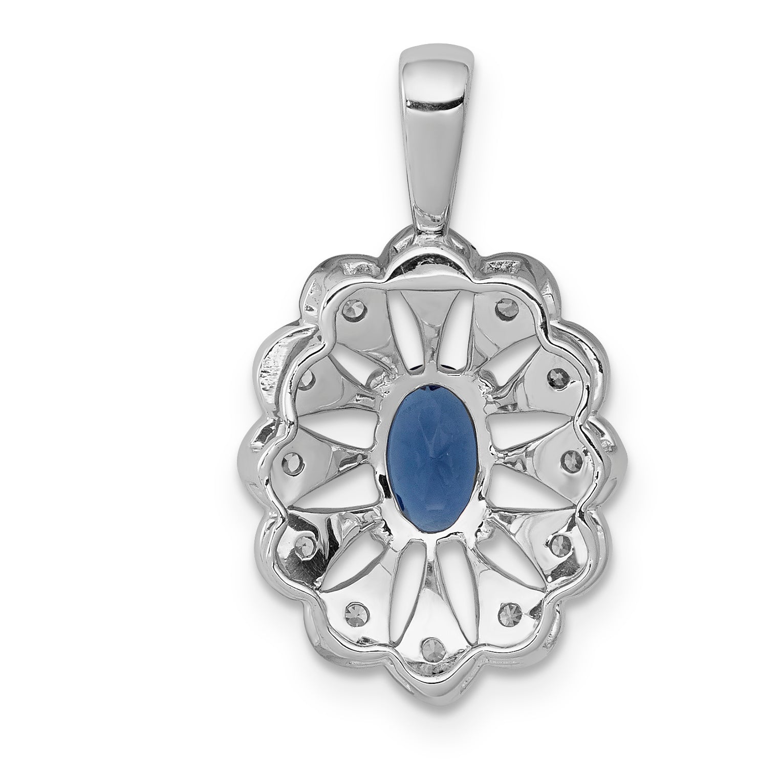 14k White Gold 1/6 Ct. Lab Grown Diamond VS/SI+ G+ and Lab Created Blue Sapphire Pendant