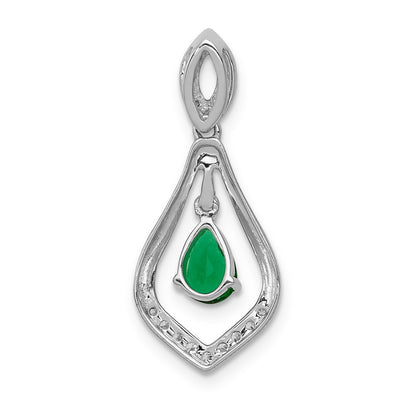 14k White Gold 1/10 Ct. Lab Grown Diamond VS/SI+ G+ and Lab Created Emerald Dangle Pendant
