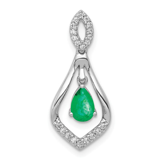 14k White Gold 1/10 Ct. Lab Grown Diamond VS/SI+ G+ and Lab Created Emerald Dangle Pendant