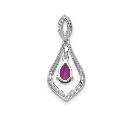14k White Gold 1/10 Ct. Lab Grown Diamond VS/SI+ G+ and Lab Created Ruby Dangle Pendant