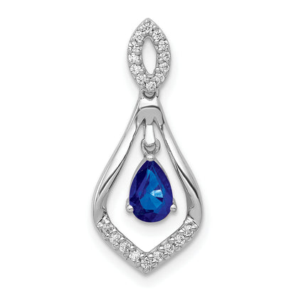 14K White Gold Lab Grown VS/SI FGH Diamond and Created Blue Sapphire Pendant