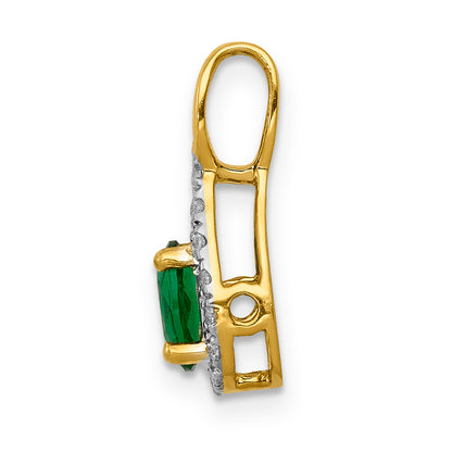 14k Yellow Gold 1/10 Ct. Lab Grown Diamond VS/SI+ G+ and Lab Created Emerald Pendant