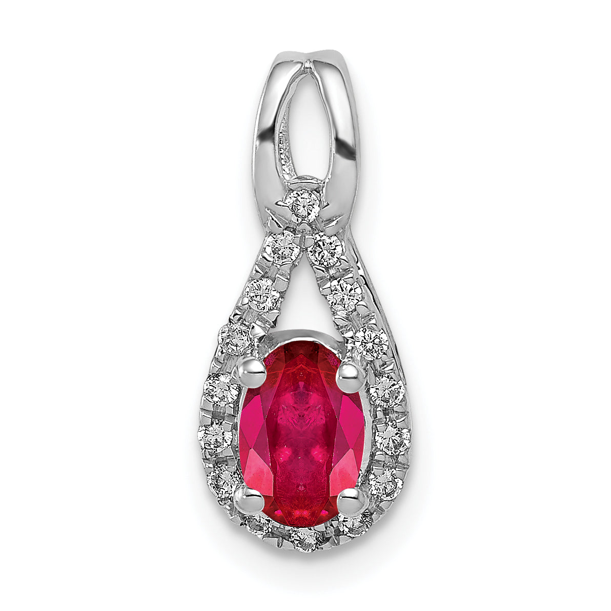 14k White Gold 1/10 Ct. Lab Grown Diamond VS/SI and Lab Created Ruby Pendant