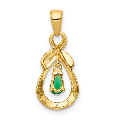10K Yellow Gold Pear Emerald And Diamond Pendant