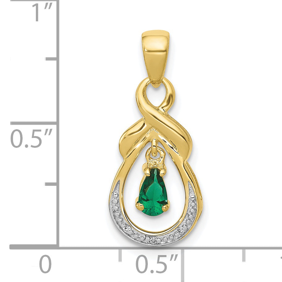 10K Yellow Gold Pear Emerald And Diamond Pendant
