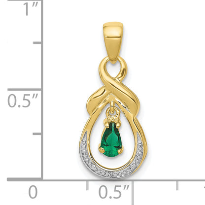 10K Yellow Gold Pear Emerald And Diamond Pendant