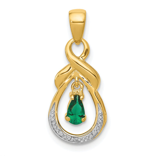 10K Yellow Gold Pear Emerald And Diamond Pendant