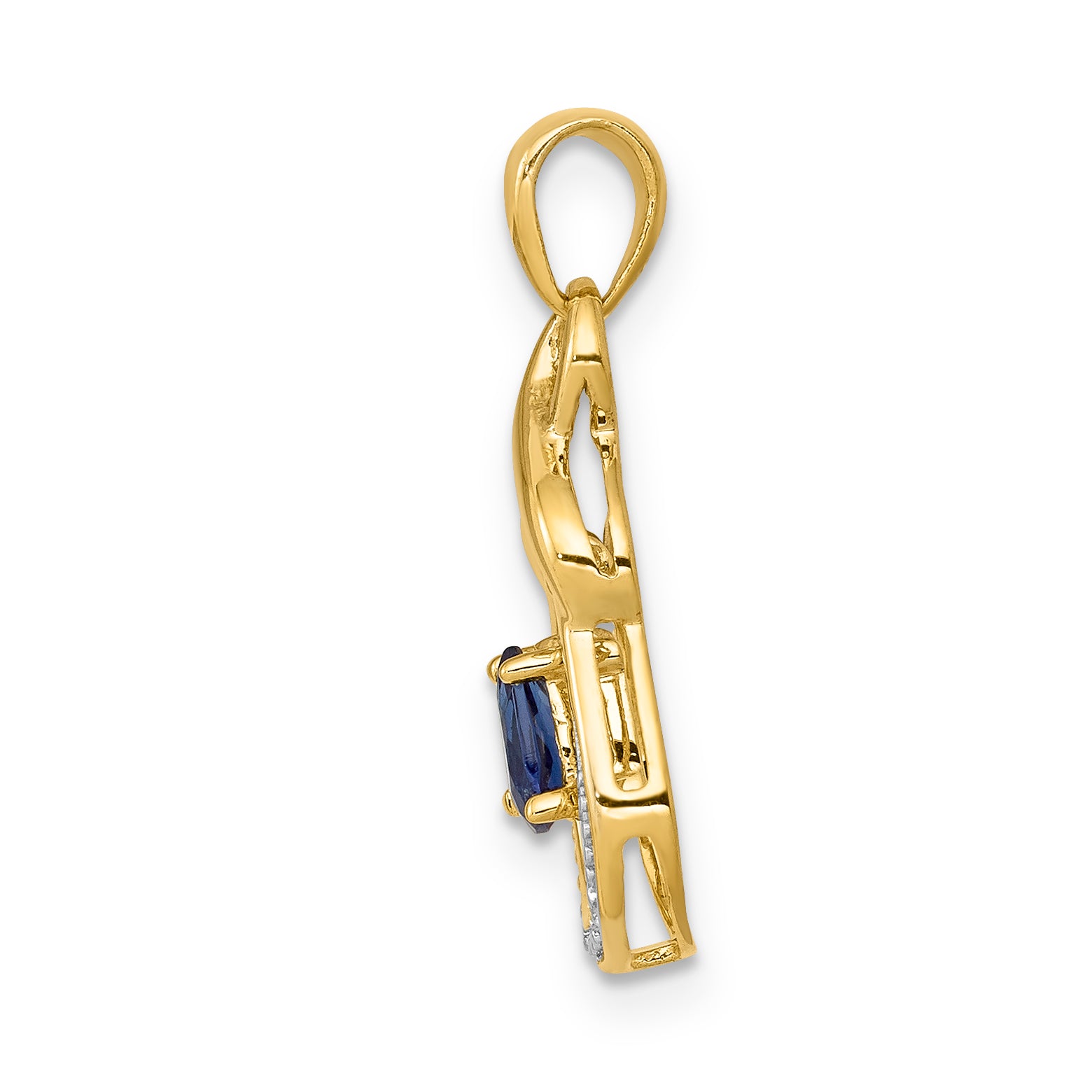 10K Yellow Gold Pear Sapphire And Diamond Dangle Pendant