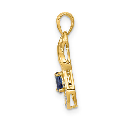 10K Yellow Gold Pear Sapphire And Diamond Dangle Pendant
