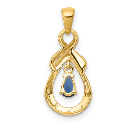 10K Yellow Gold Pear Sapphire And Diamond Dangle Pendant